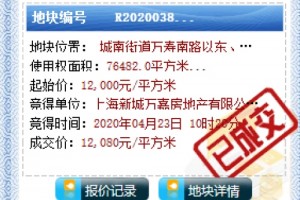 楼面价5033元/㎡上海新城9.24亿摘如皋高铁新城商住地